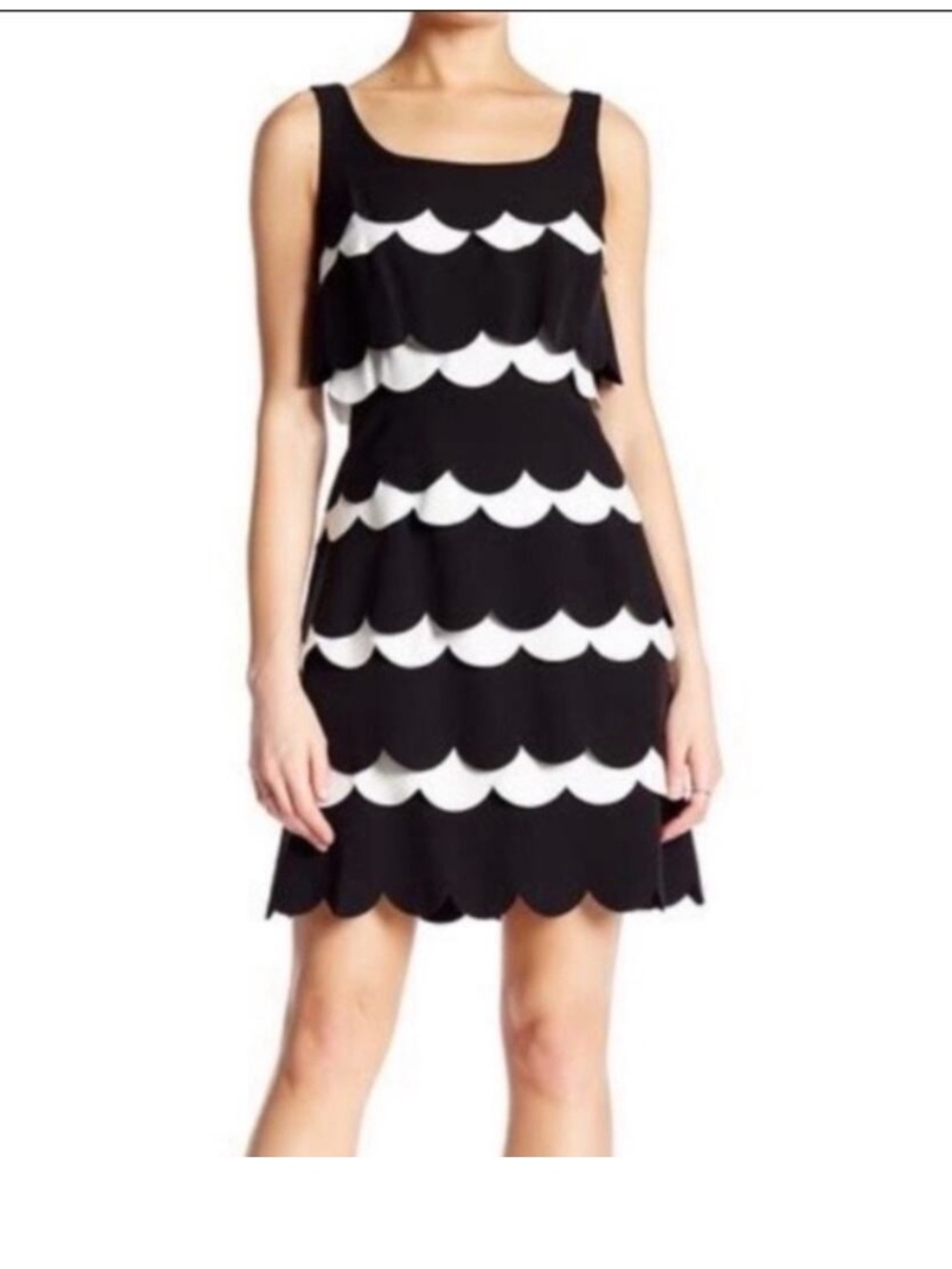 julia jordan Black and White Scalloped Tiered Mini Dress